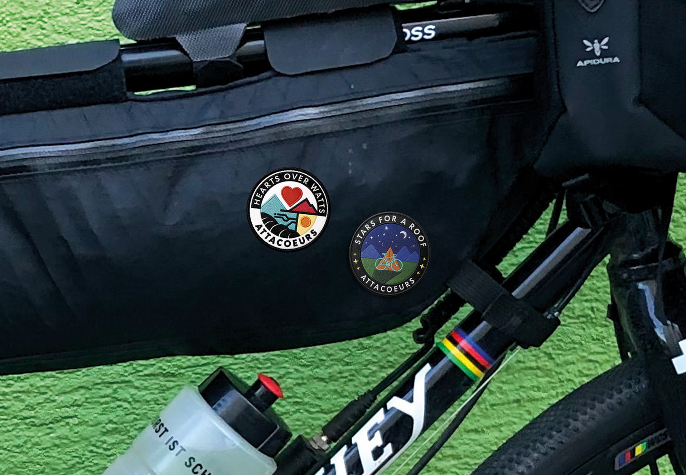 ATTACOEURS patches on a frame bag